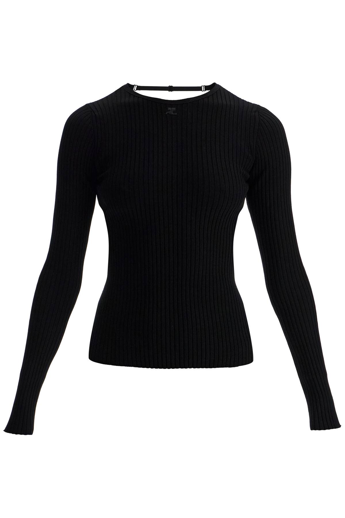 COURREGES black viscose and polyester sweater with drop neckline